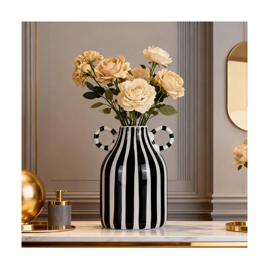 Ceramic Vase / Nordic Boho Small Vases Side Table Flower Centerpiece / Black and White