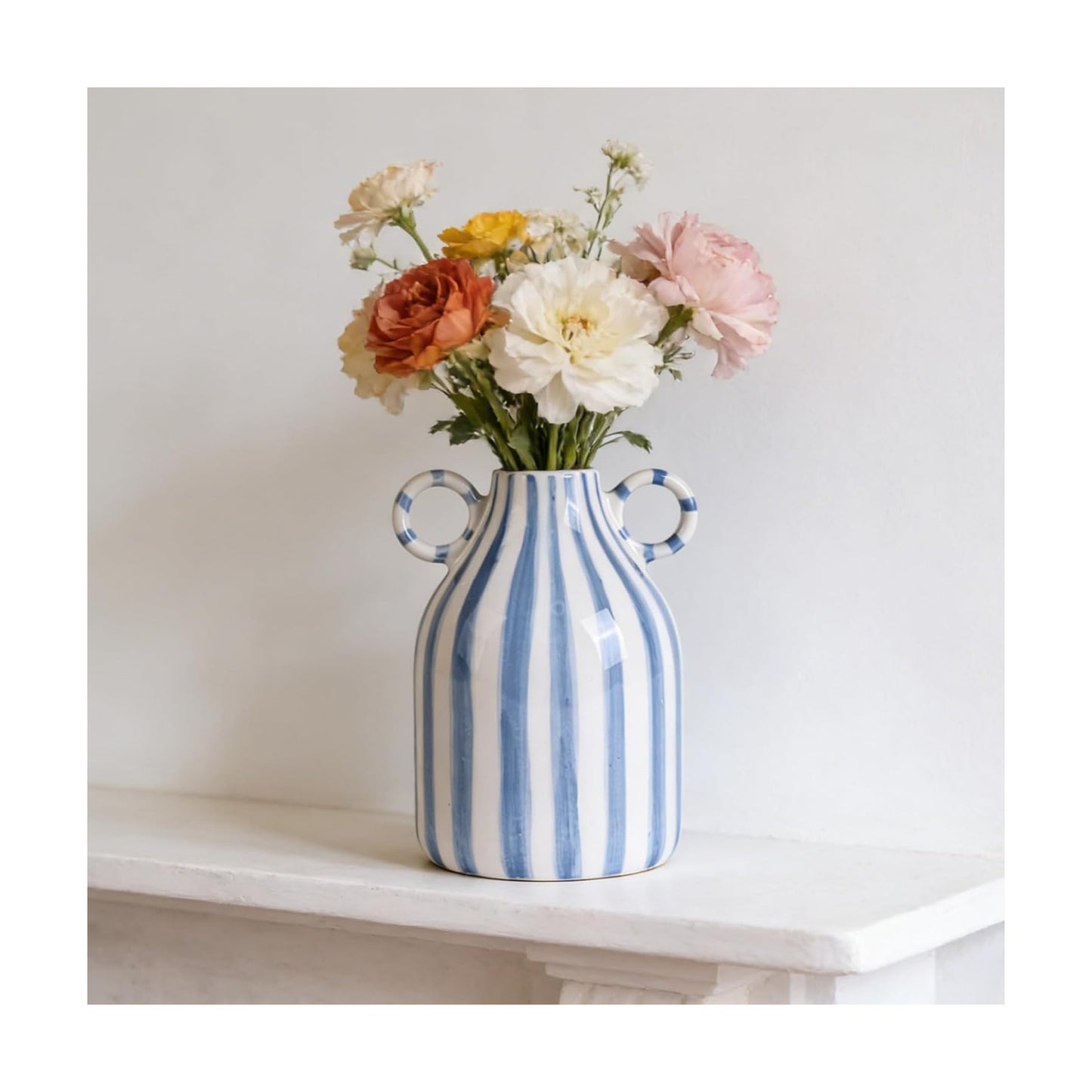 Ceramic Vase / Nordic Boho Small Vases Side Table Flower Centerpiece / Blue and White