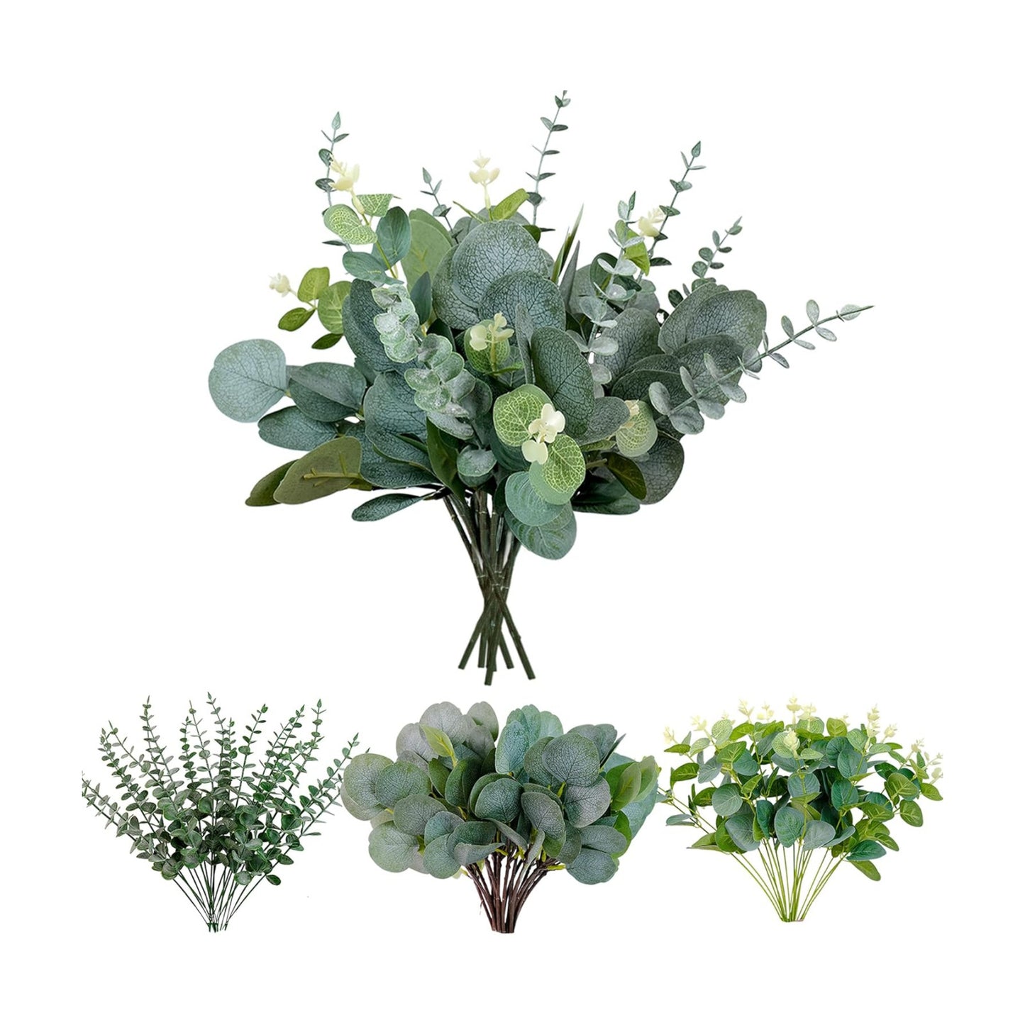 Seeded Faux Greenery Stems Bulk / 3 Kinds / Silver / Set of 60