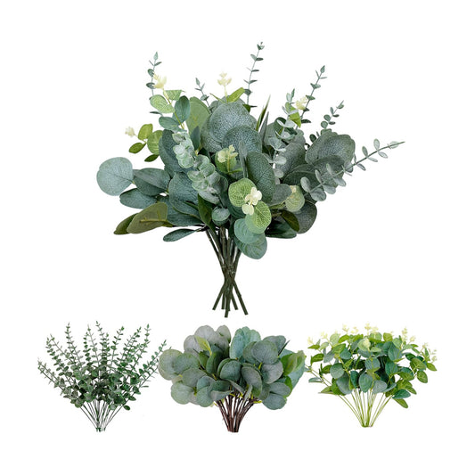 Seeded Faux Greenery Stems Bulk / 3 Kinds / Silver / Set of 60