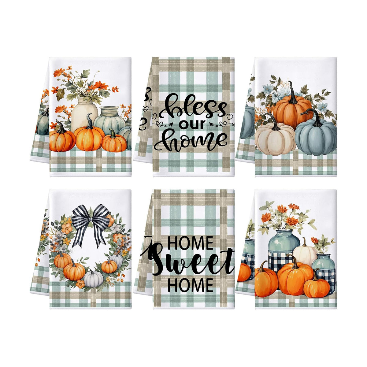 Geyoga Set of 6 Fall Kitchen Towels Autumn Dish Towels Pumpkin Hand Towel