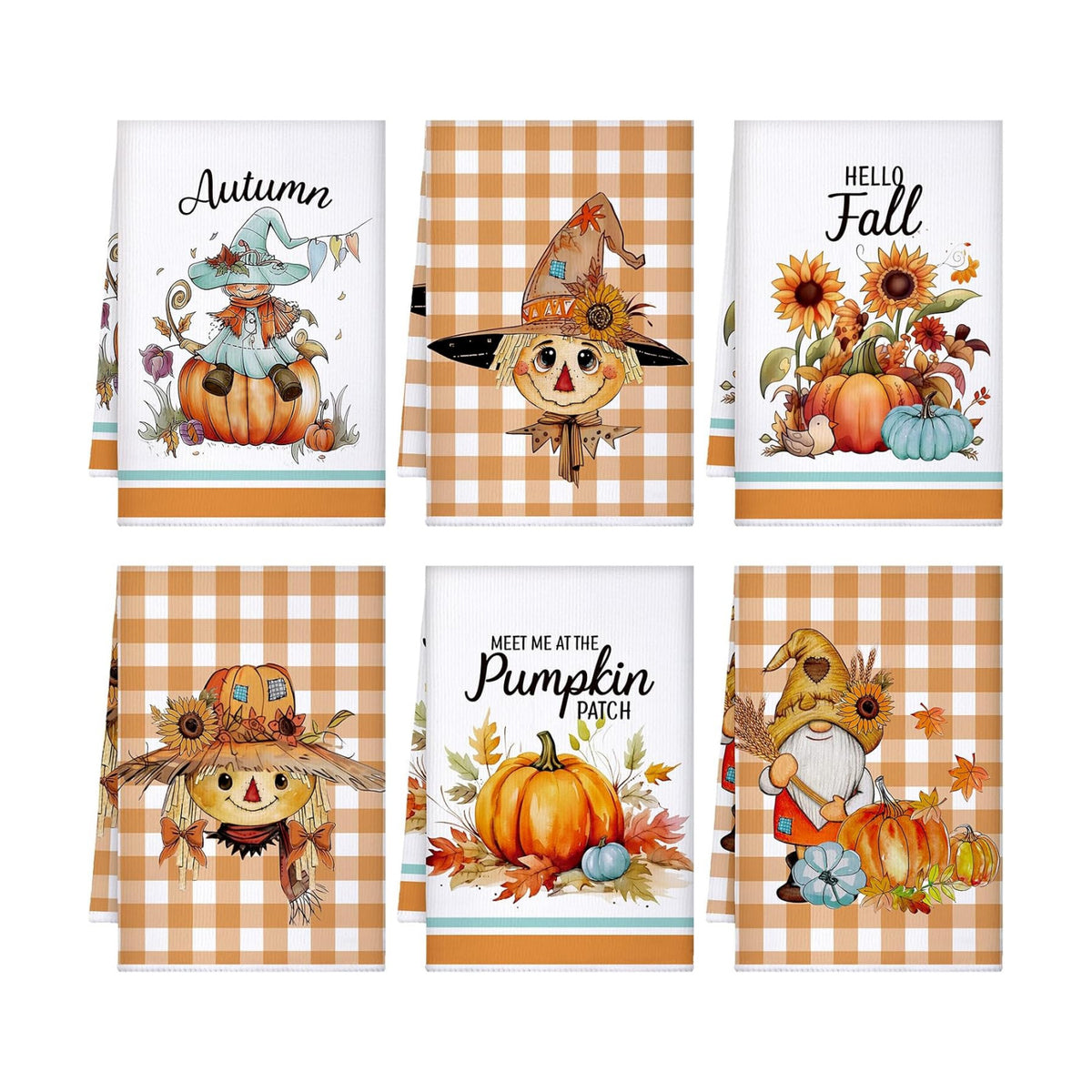 Geyoga Set of 6 Fall Kitchen Towels Autumn Dish Towels Scarecrow Hand Towel