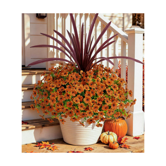 HyeFlora Artificial Fall Flowers Faux Mums for Outdoor Indoor Garden Home Decoration, Faux Flower Daisy with Orchid Leaf Fake Mums Plants Greenery Boxwood Porch Patio, 12 Bundles (Orange)