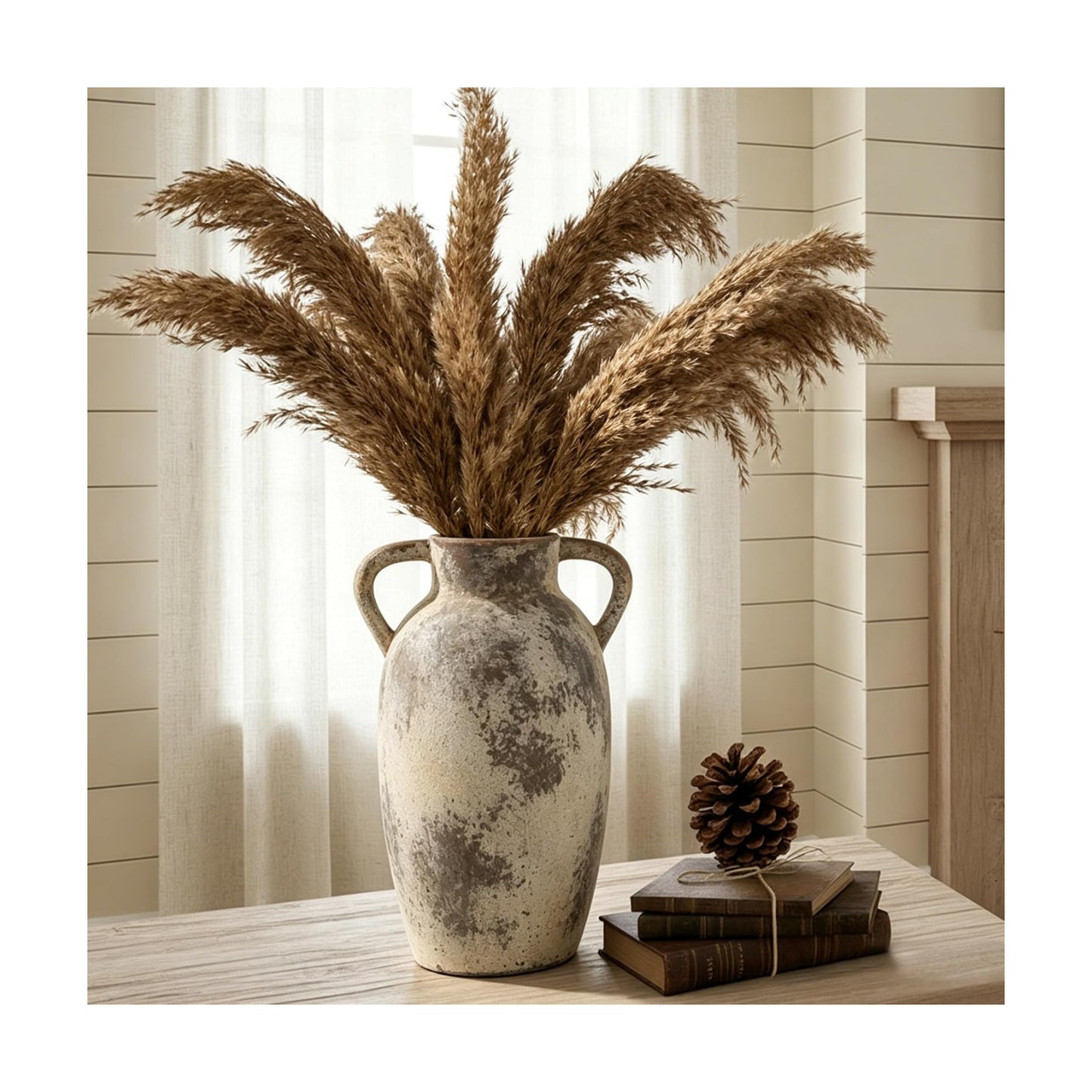 Ceramic Vase / Rustic Decorative Flower Vase / Gray / 9.84 Inch