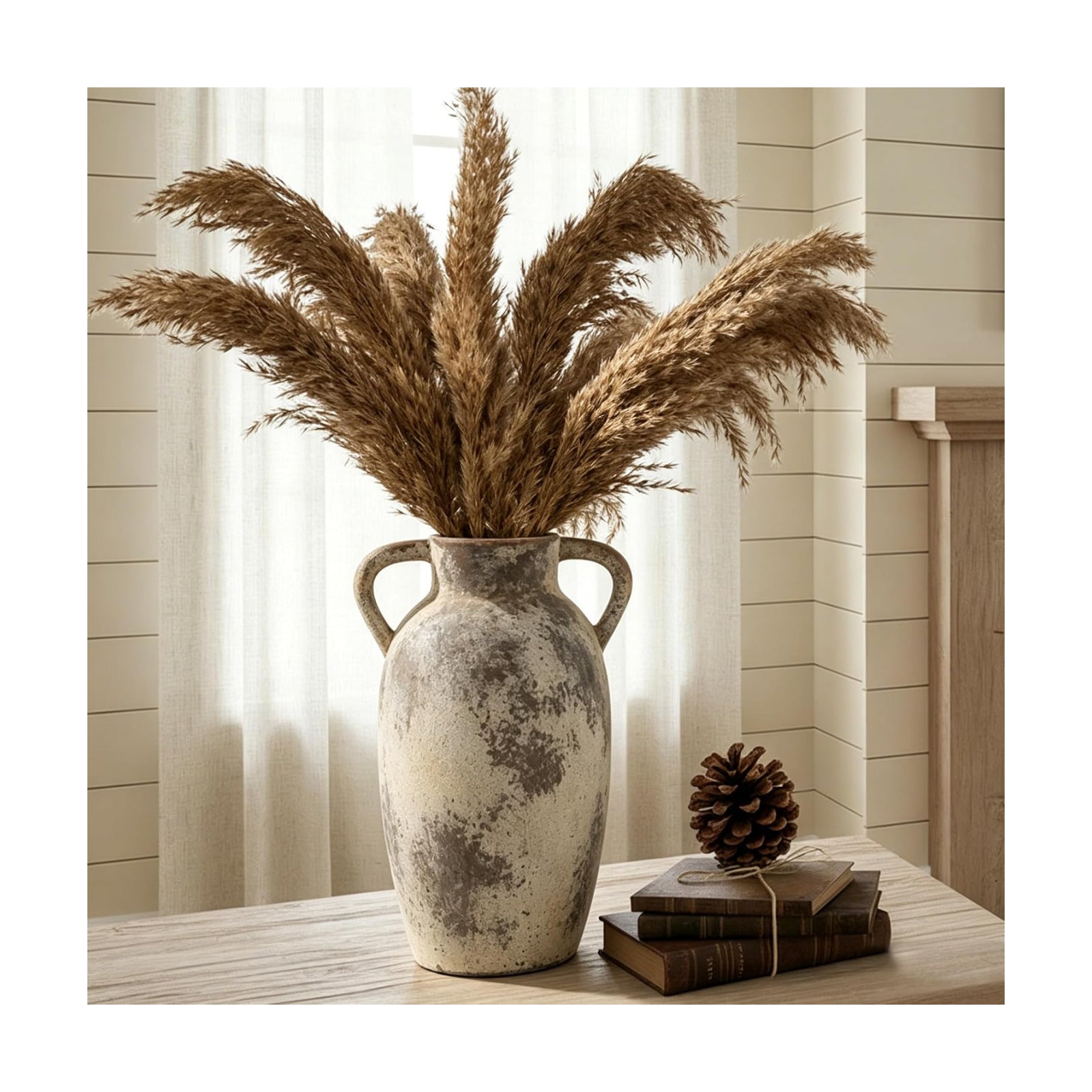 Ceramic Vase / Rustic Decorative Flower Vase / Gray / 9.84 Inch