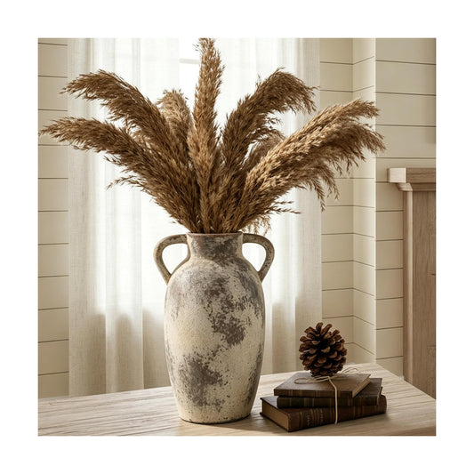 Ceramic Vase / Rustic Decorative Flower Vase / Gray / 9.84 Inch
