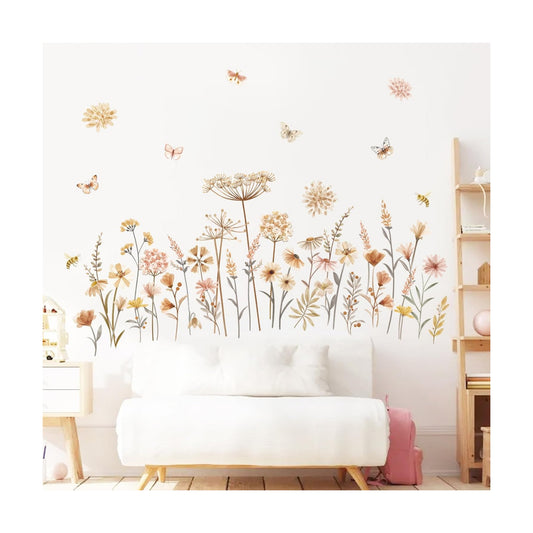 Boho Flower Wall Decals Wildflower Floral Dandelion Grass Wall Stickers Baby Nursery Girls Bedroom