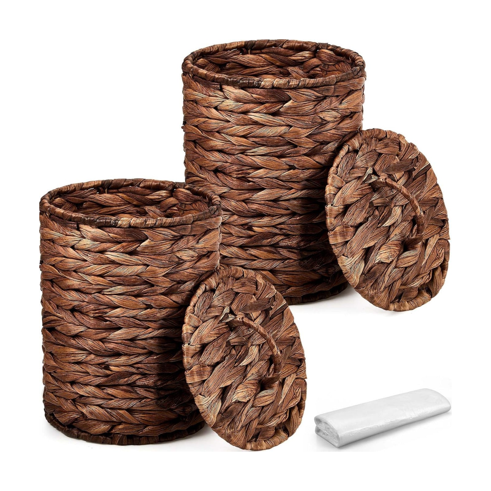 Wicker Trash Can Basket Woven Waste Basket / Deep Coffee / Small / Set of 100