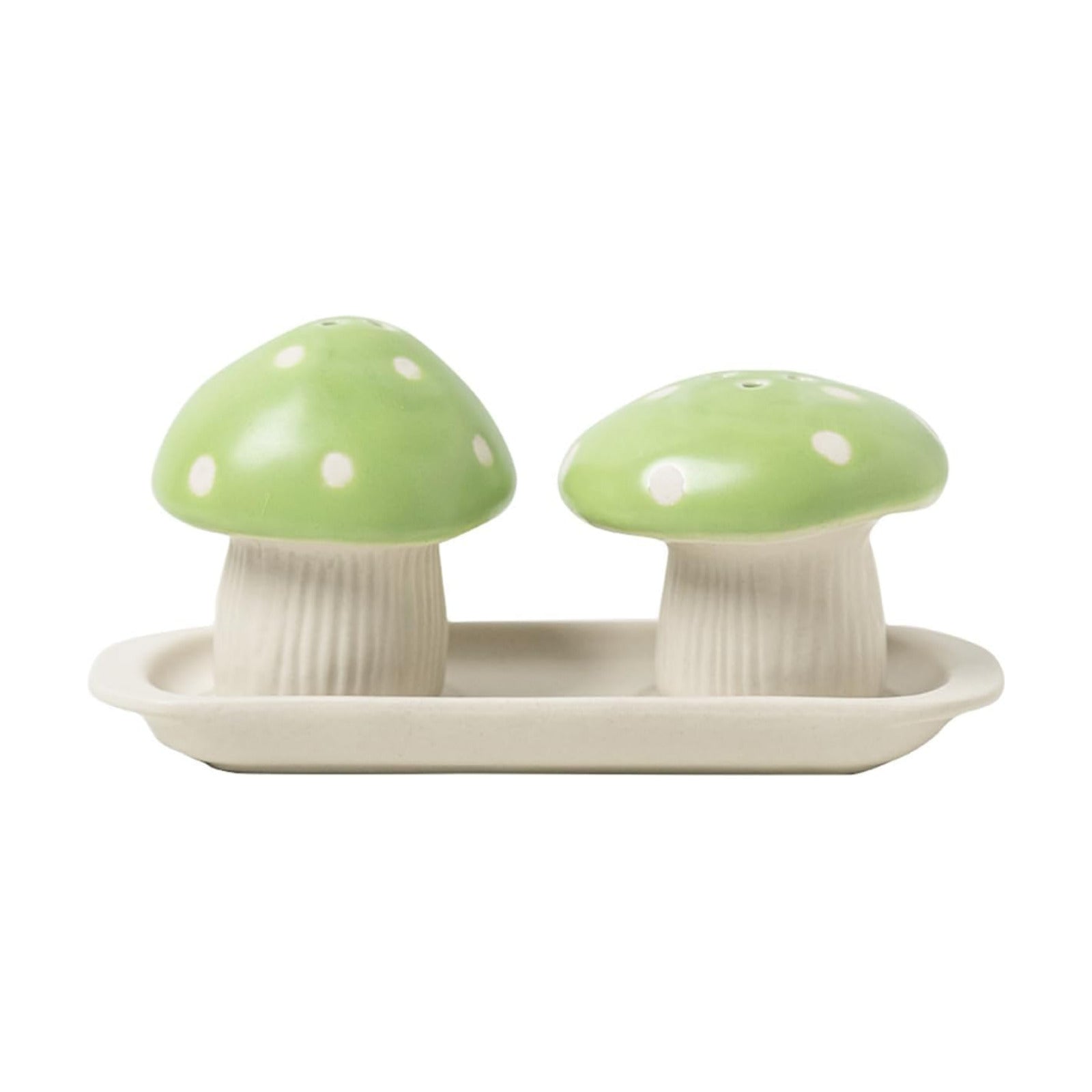 Tray / Porcelain Salt and Pepper Shakers / Green / Set of 2