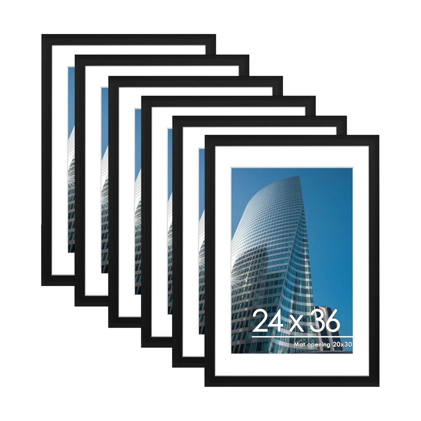 24x36 Poster Frame Set of 6, Wall Mount Display, Black | Display Pictures 20x30 with Mat or 24x36 Without Mat