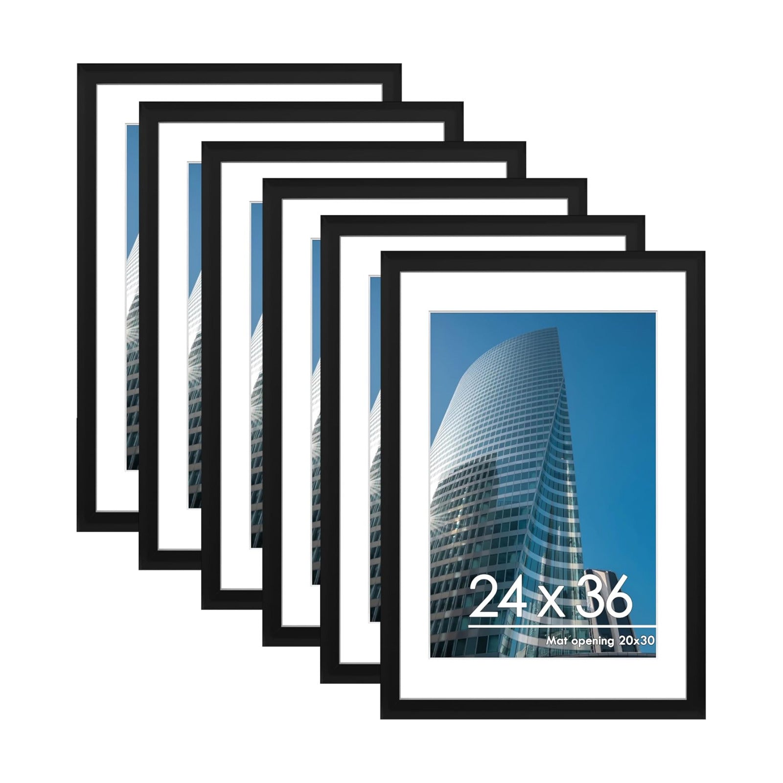 24x36 Poster Frame Set of 6, Wall Mount Display, Black | Display Pictures 20x30 with Mat or 24x36 Without Mat