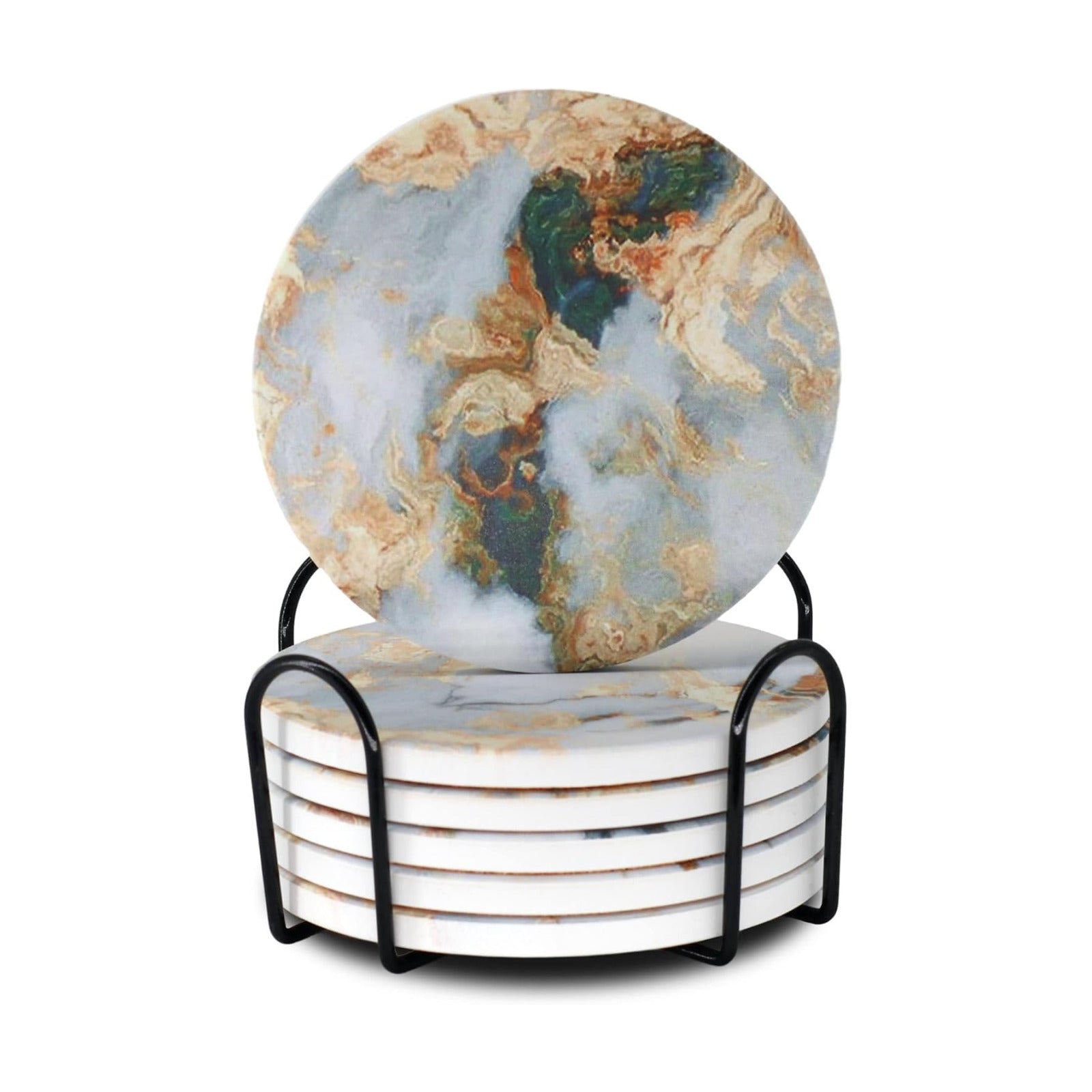 Holder Absorbent Drink Coaster Set Outdoor Round Abstract Table Decorative / White Gold