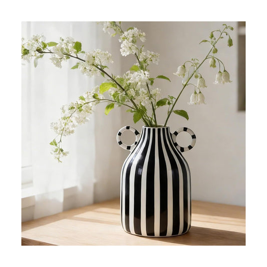 Minimalist Funky Boho Home Accent Vase / Black White