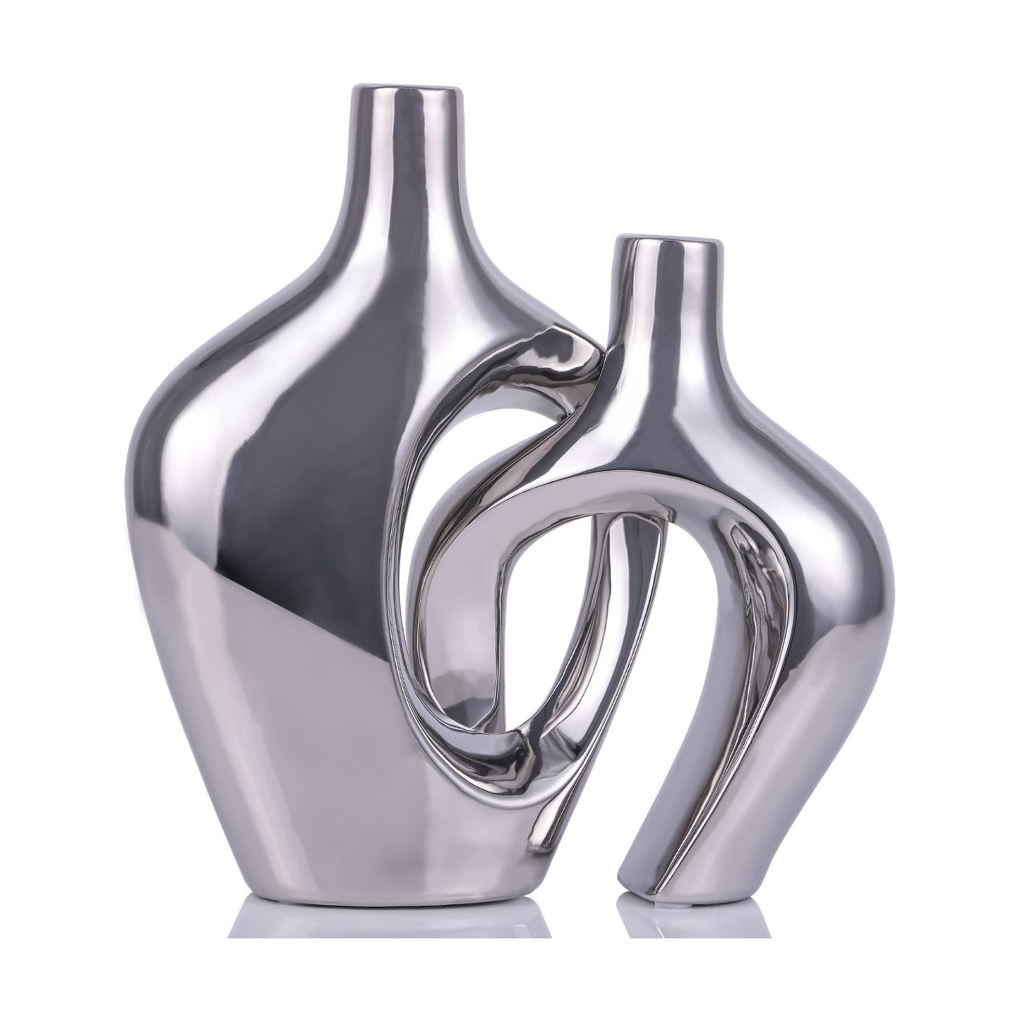 Hollow Ceramic Vases / Silver / Set of 2