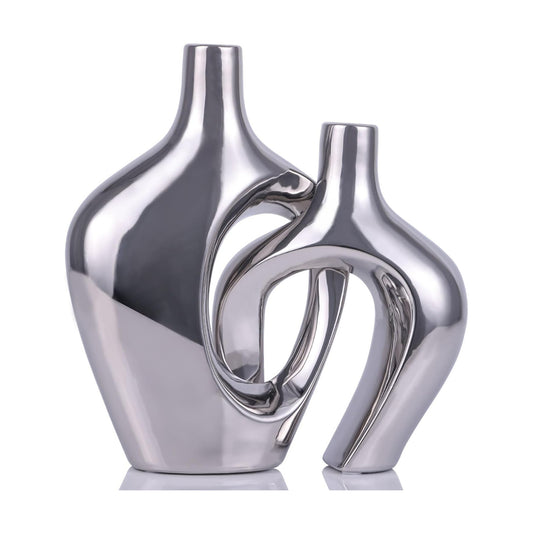 Hollow Ceramic Vases / Silver / Set of 2