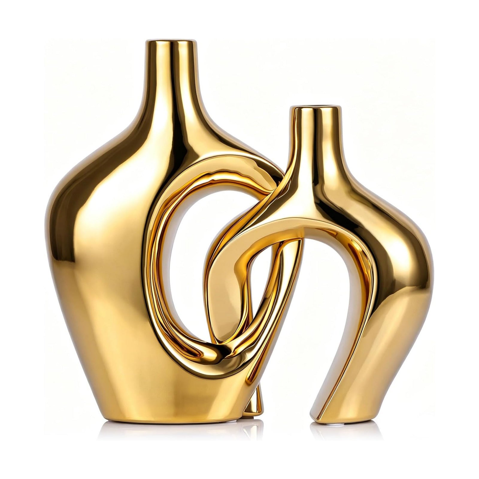 Hollow Ceramic Vases / Gold / Set of 2