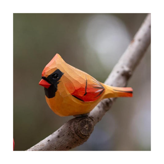 Small Wooden Christmas Female Bird Statue Decor / Female Cardinal / Red