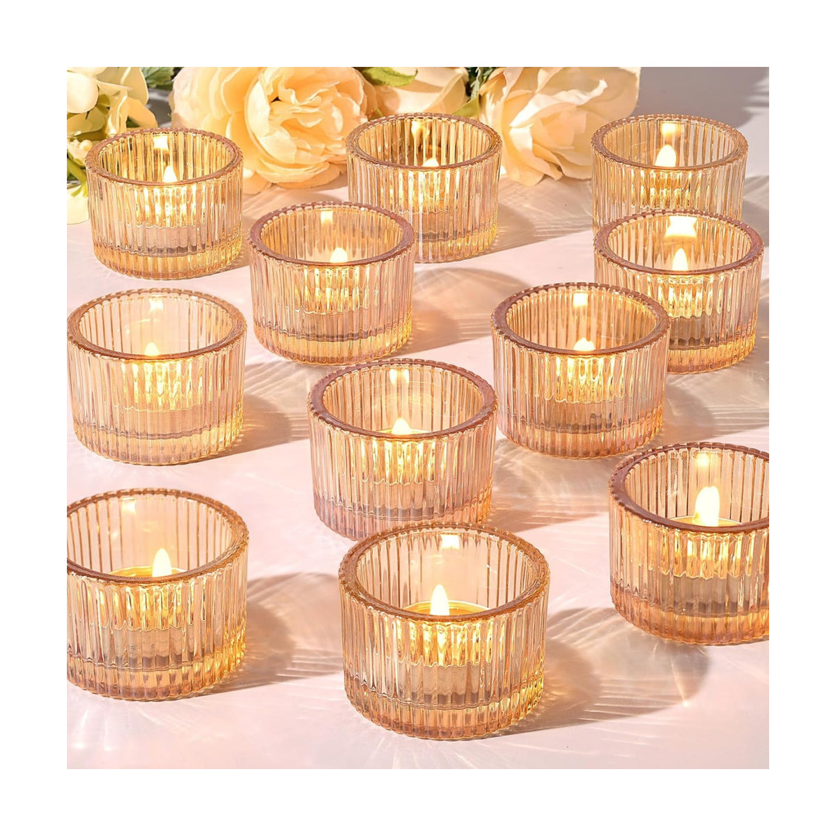 HAVITI 24 Pack Tealight Gold Candle Holders, Votive Tea Light Candle Holder