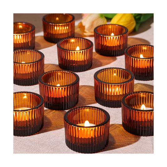 24 Pack Amber Tealight Candle Holders, Glass Votive Candle Holders