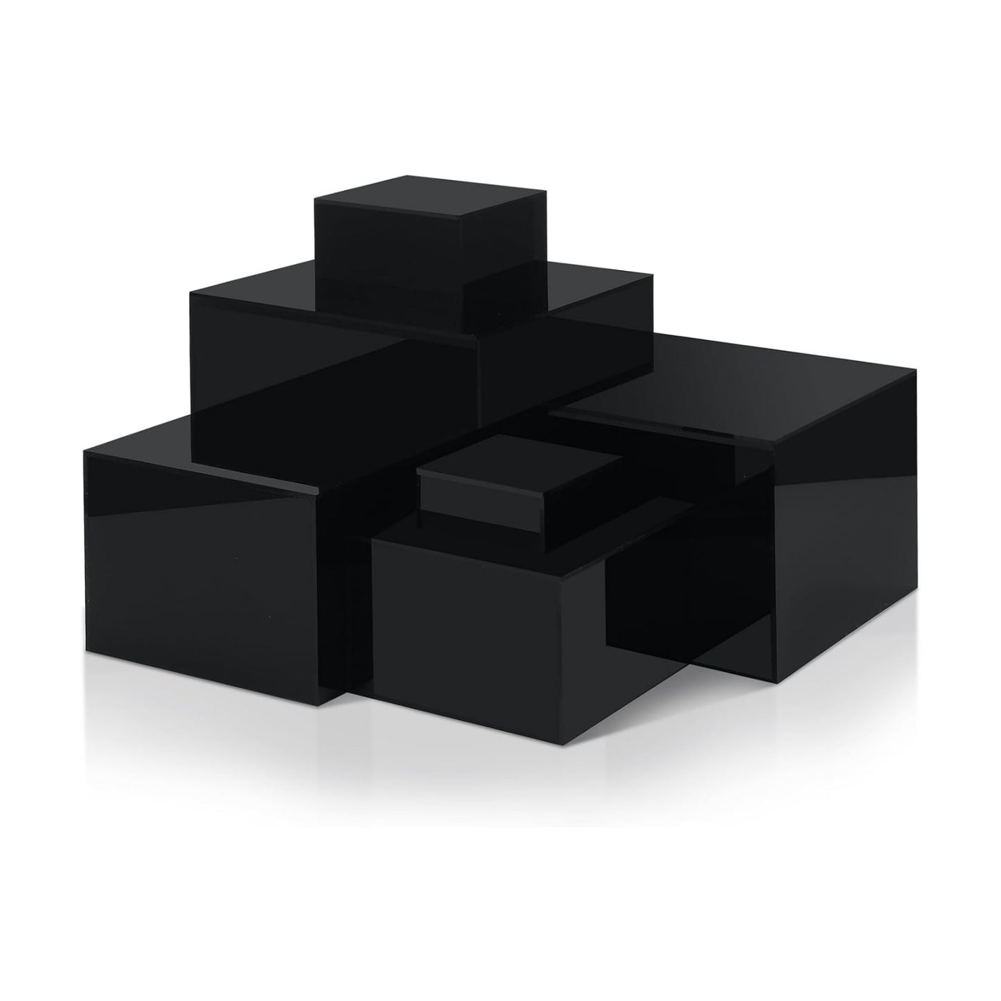 Acrylic Risers for Display Acrylic Cube Boxes Risers / 3 To 8 Inch / Square / Black / Set of 6
