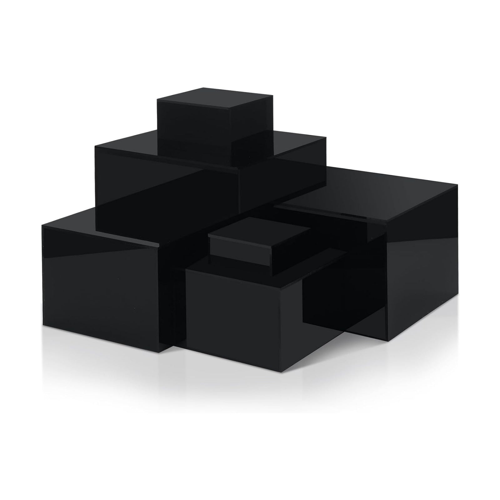 Acrylic Risers for Display Acrylic Cube Boxes Risers / 3 To 8 Inch / Square / Black / Set of 6