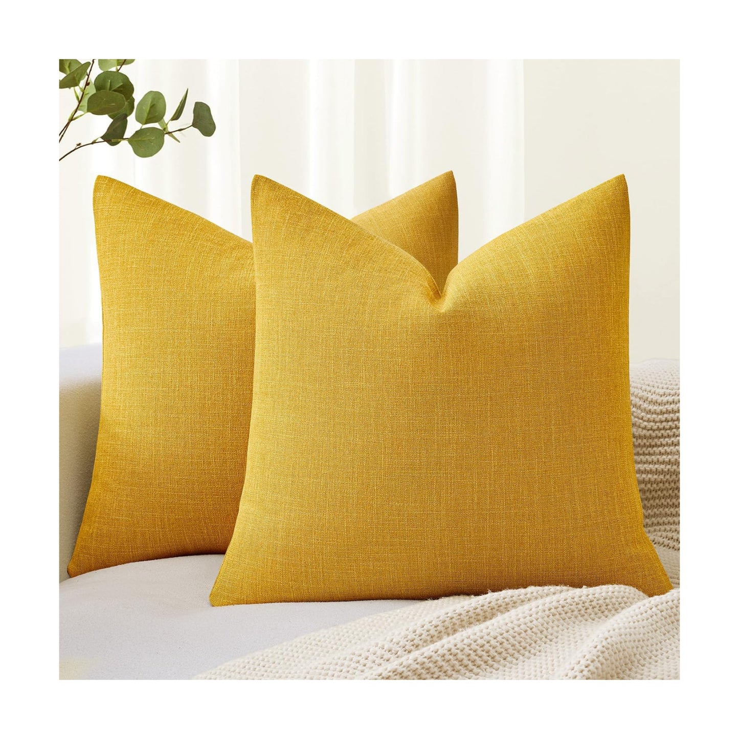 Decorative Linen Burlap Textured Pillow Covers Farmhouse Boho / 18 x 18 / Bright Yellow / Set of 2