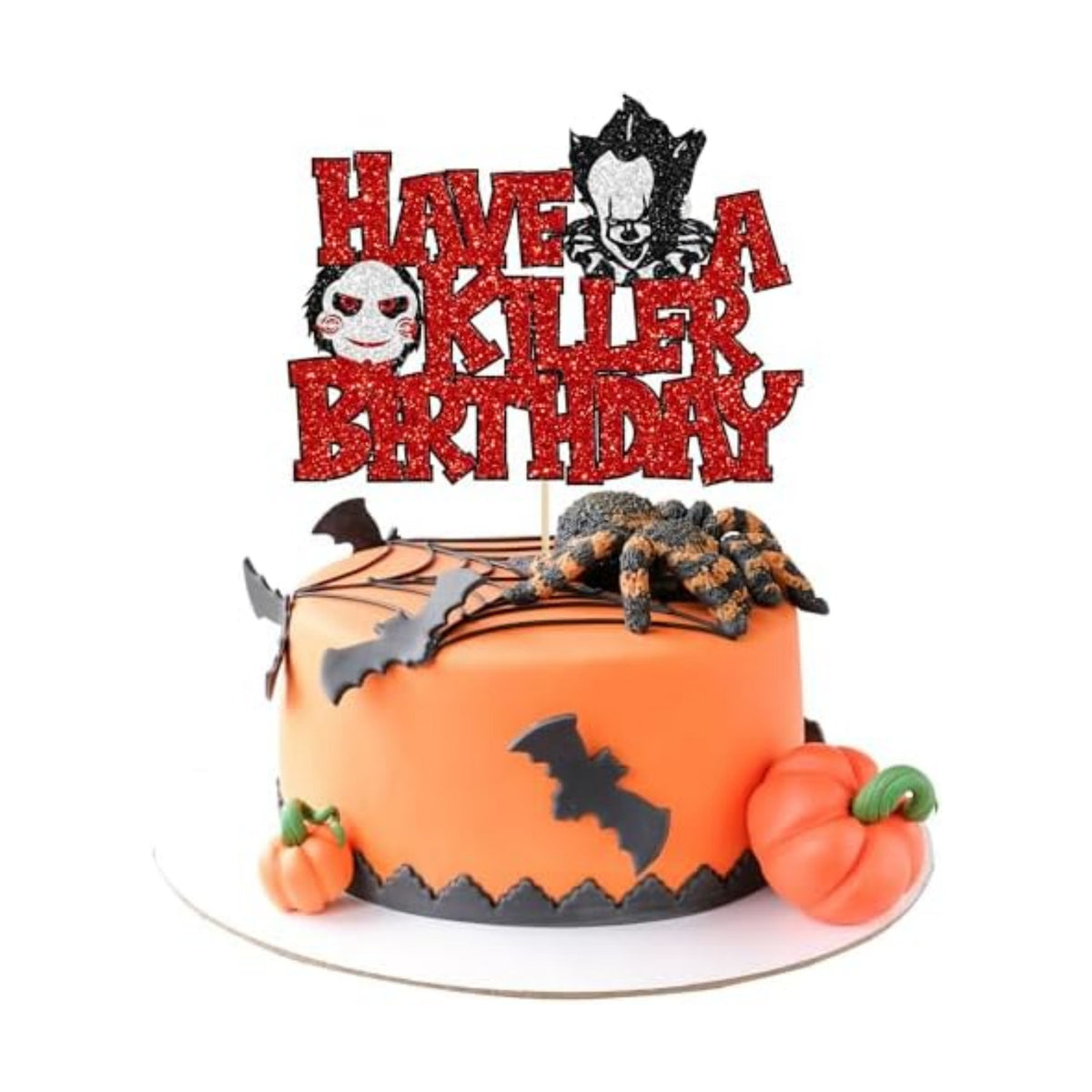 Gyufise 1Pcs Have a Killer Birthday Cake Topper Glitter Horror Classic Birthday Halloween Cake Pick for Bloody Horror Halloween Theme Party Cake Decorations Supplies