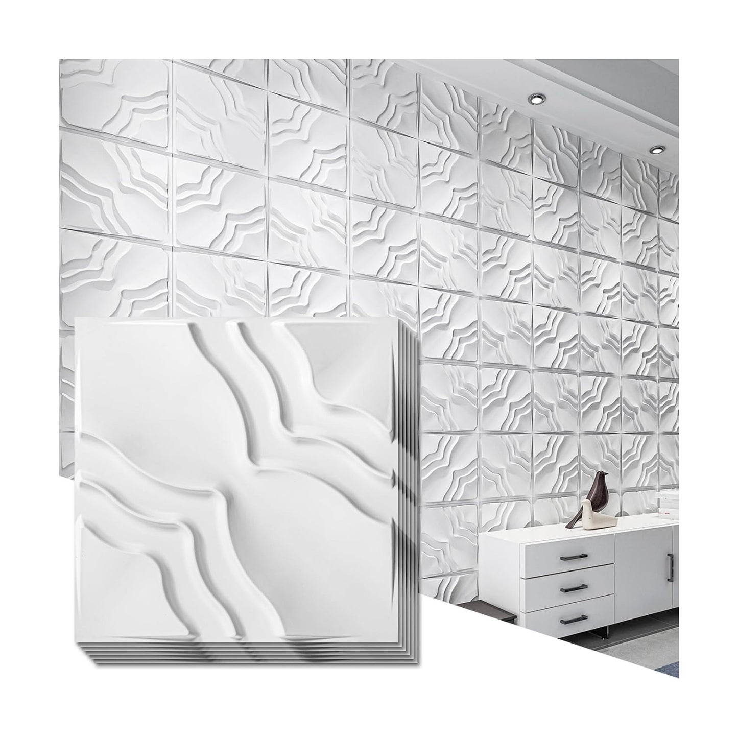 Art3dwallpanels 3D Wall Panels, 33 Pack, 12x12 Inch, White | Modern Raised 3D PVC Wall Tiles for Interior Wall Decor, 2