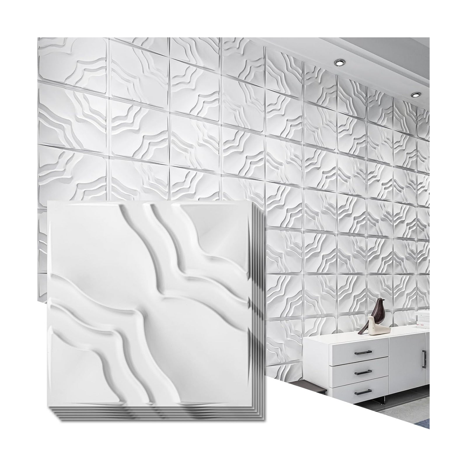 Art3dwallpanels 3D Wall Panels, 33 Pack, 12x12 Inch, White | Modern Raised 3D PVC Wall Tiles for Interior Wall Decor, 2