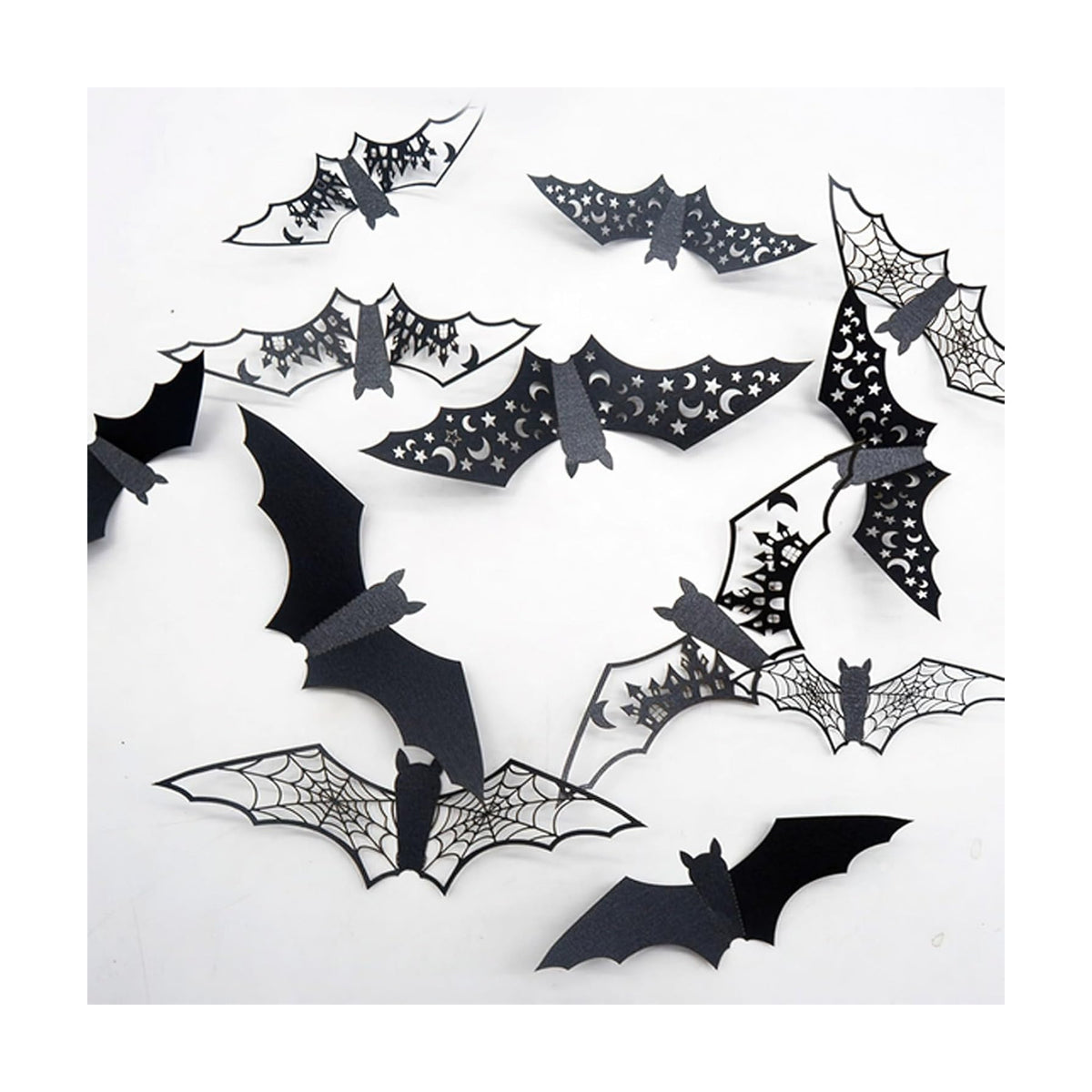 24Pcs Large Halloween Bats Decorations - 3D Self-Adhesive PVC Scary Wall Decor, Hollow Out Waterproof Black Stickers for Indoor Party Supplies, Door and Room Decals