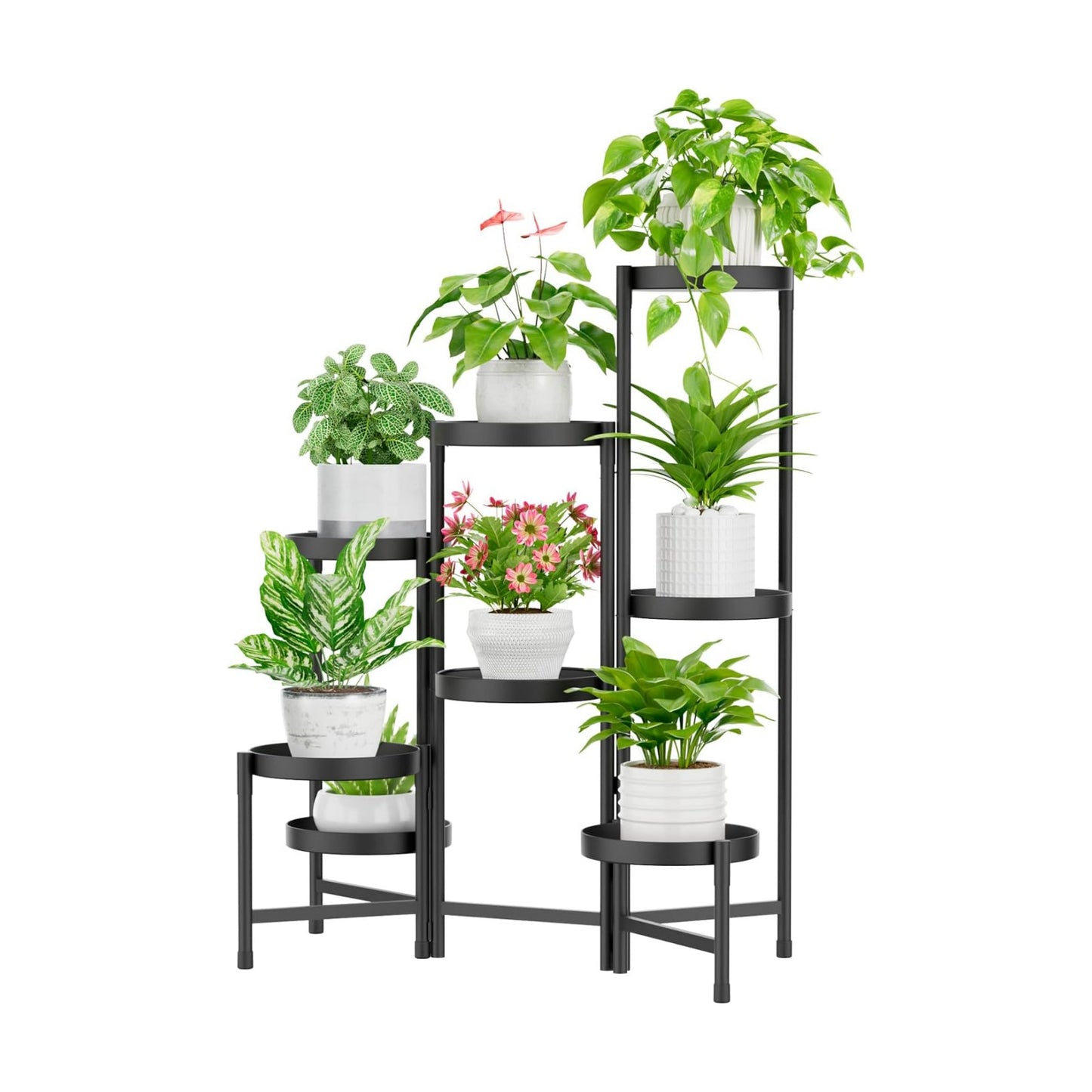 iDavosic.ly Plant Stand Indoor Outdoor, 8 Tier Metal Corner Shelf, Black | Tiered Flower Display Holder, Folding Multi