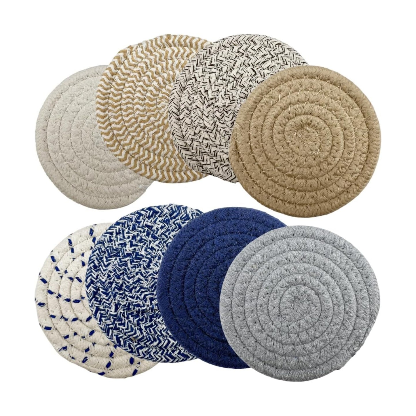 Holder / Handmade Woven Cotton Coasters / Colors 8 / 4.3 Inch / Set of 8