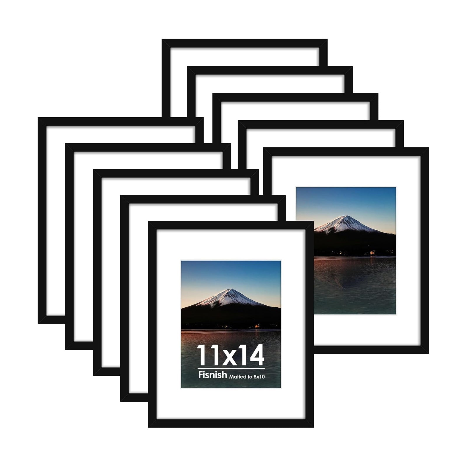 11x14 Picture Frame Sef of 10, for Wall Gallery Decor, Black | Display Pictures 8x10 with Mat or 11 x 14 Without Mat