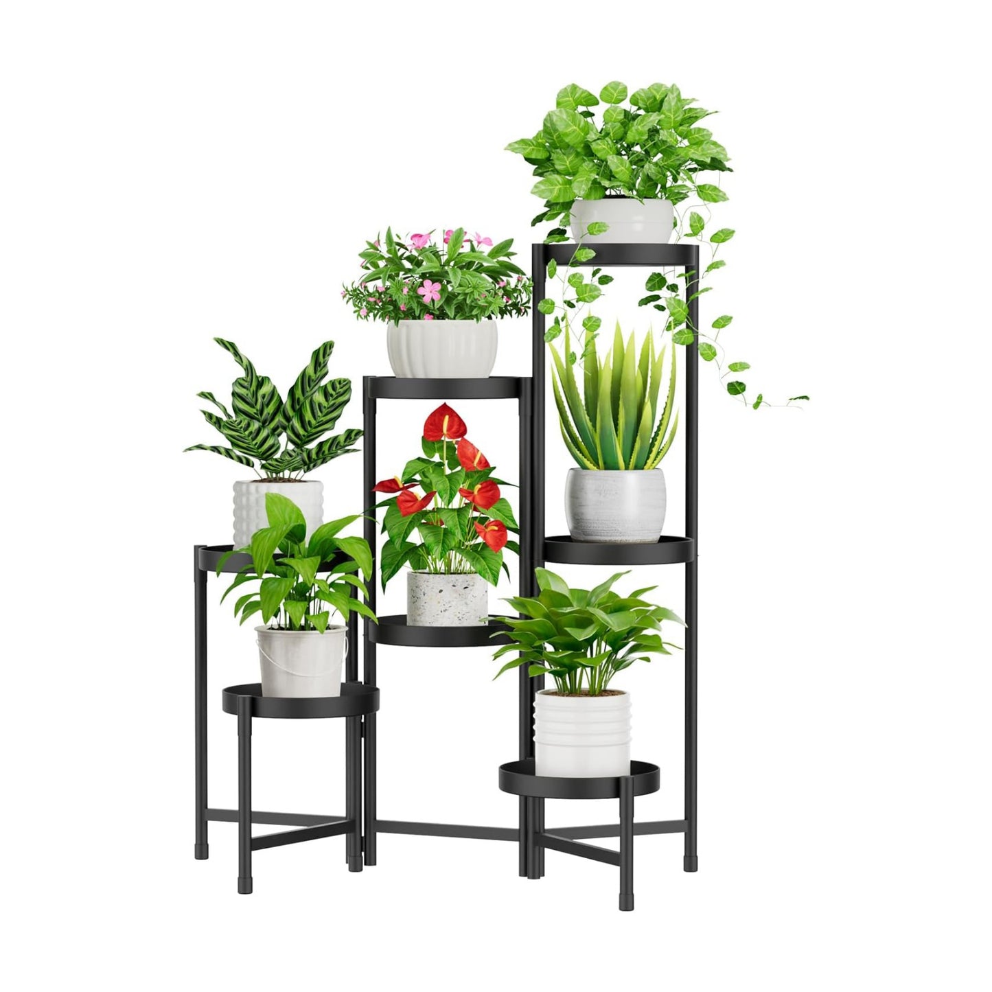 iDavosic.ly Plant Stand Indoor Outdoor, 7 Tier Metal Corner Shelf, Black | Tiered Flower Display Holder, Folding Multi