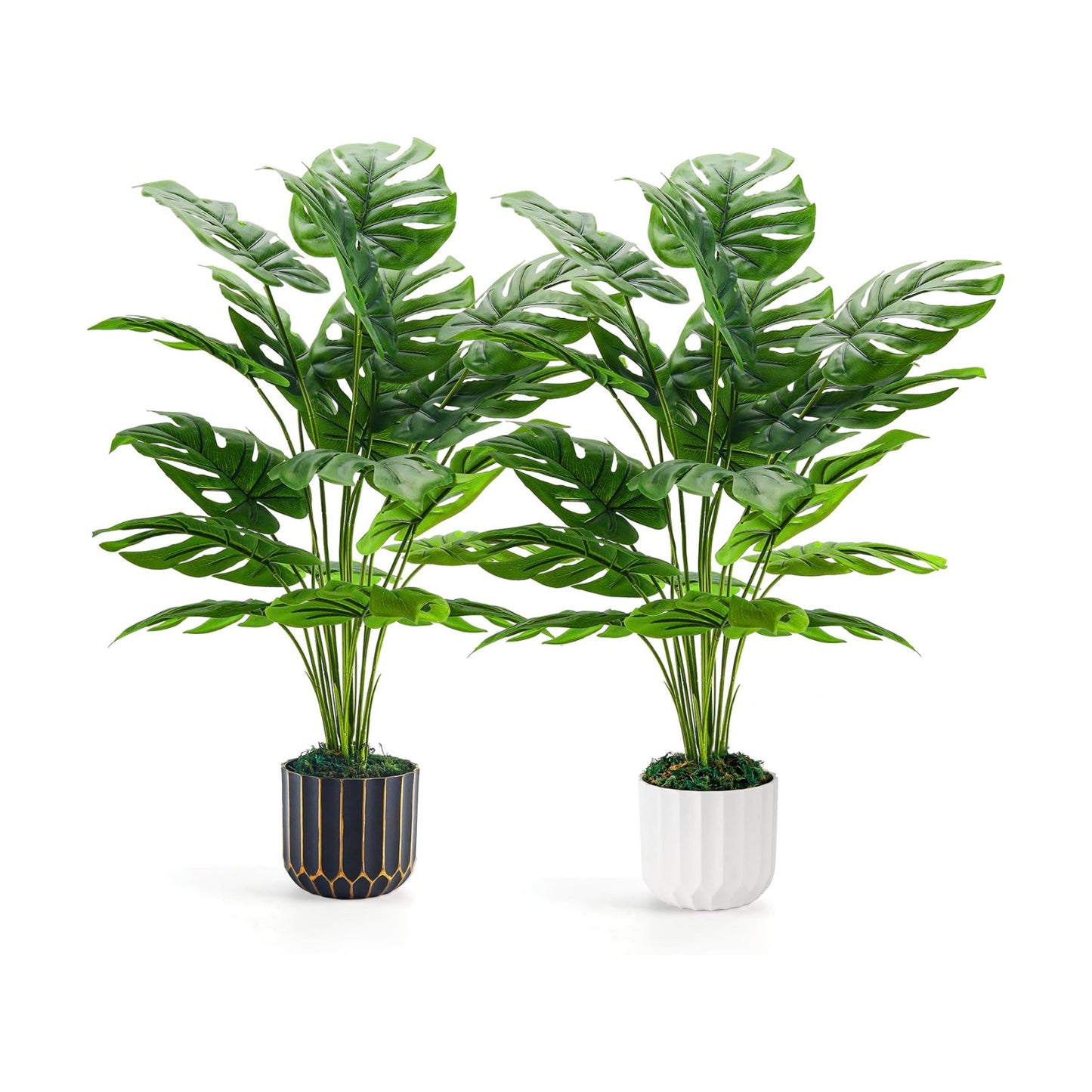 Der Rose 2 Pack 28" Fake Plants in Black Gold Pots for Living Room Decor