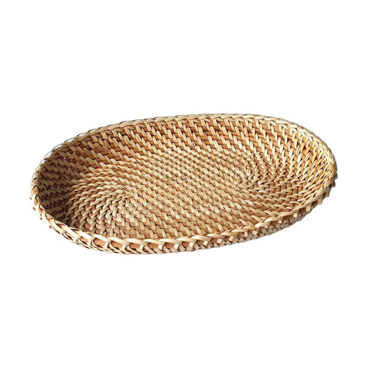 Rattan Bread Basket for Serving " Oval Wicker Fruit Tray Handmade Small / 12 x 8 x 2 / Natural