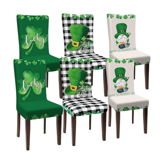 Preboun St. Patrick's Day Chair Covers Set of 6 St. Patrick's Day Dining Protector Stretch Shamrock Removable Washable Lucky Slipcovers for Dining Hotel Party