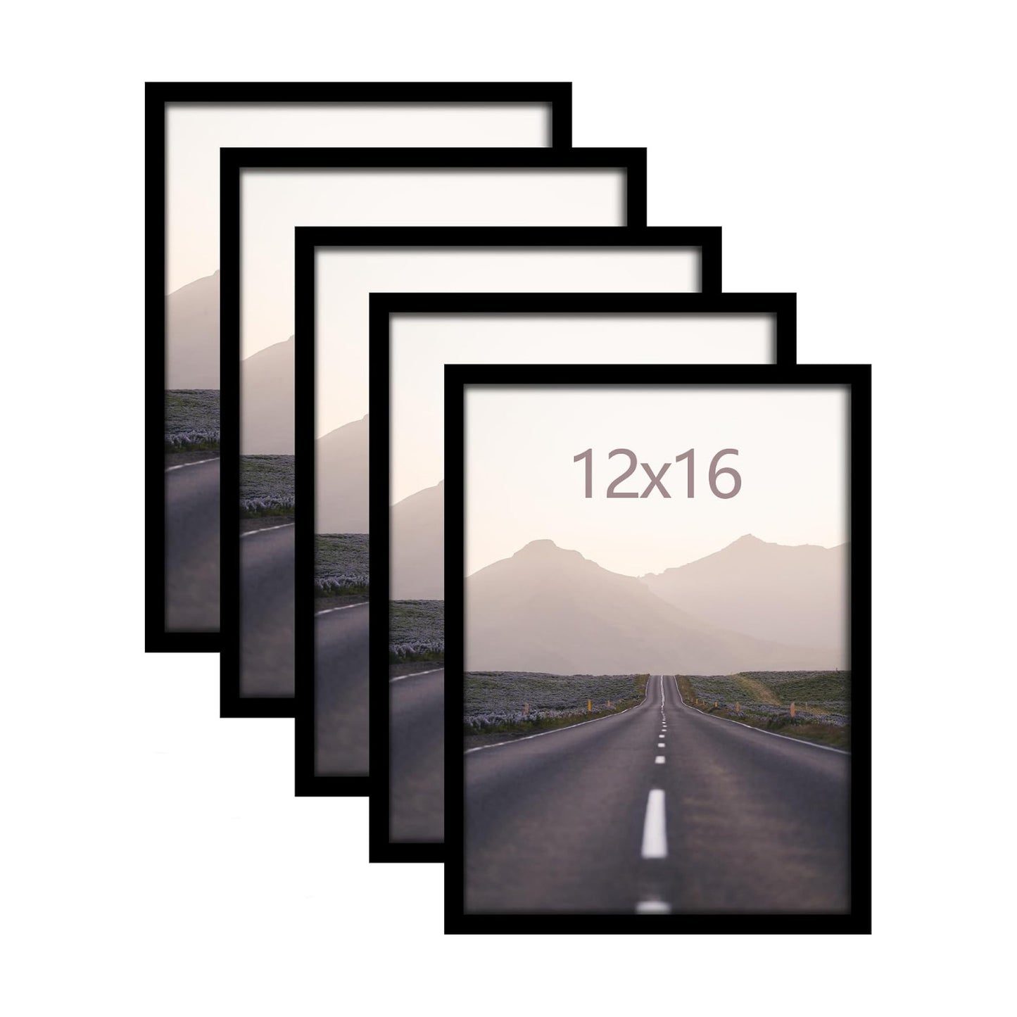 12x16 Picture Frame 5 Pack, Classic Black Poster Frame | Horizontal or Vertical Wall Mounting, for Photos, Artwork;