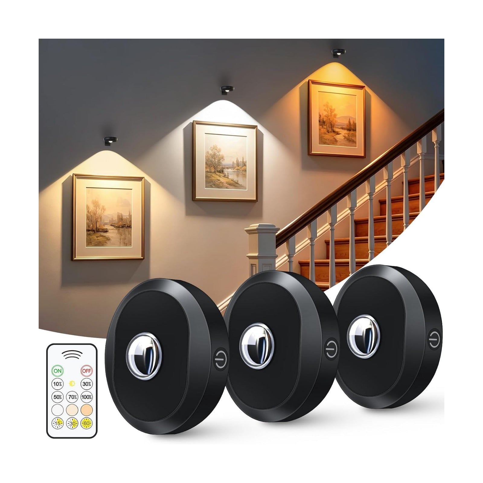 WILLED Rechargeable Picture Lights for Wall,Battery Operated Frame Lights | Dimmable Magnetic Puck Lights with