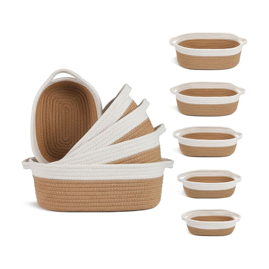 Woven Rope Baskets for Storage / Off White & Jute / Set of 5