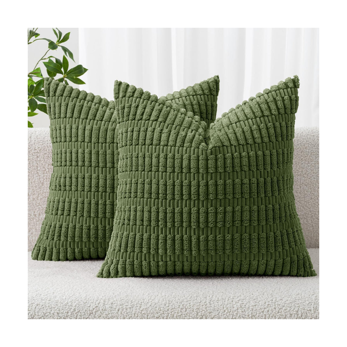MIULEE Corduroy Decorative Throw Pillow Covers 16x16 Moss Green Pack of 2
