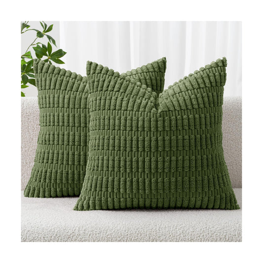 MIULEE Corduroy Decorative Throw Pillow Covers 16x16 Moss Green Pack of 2