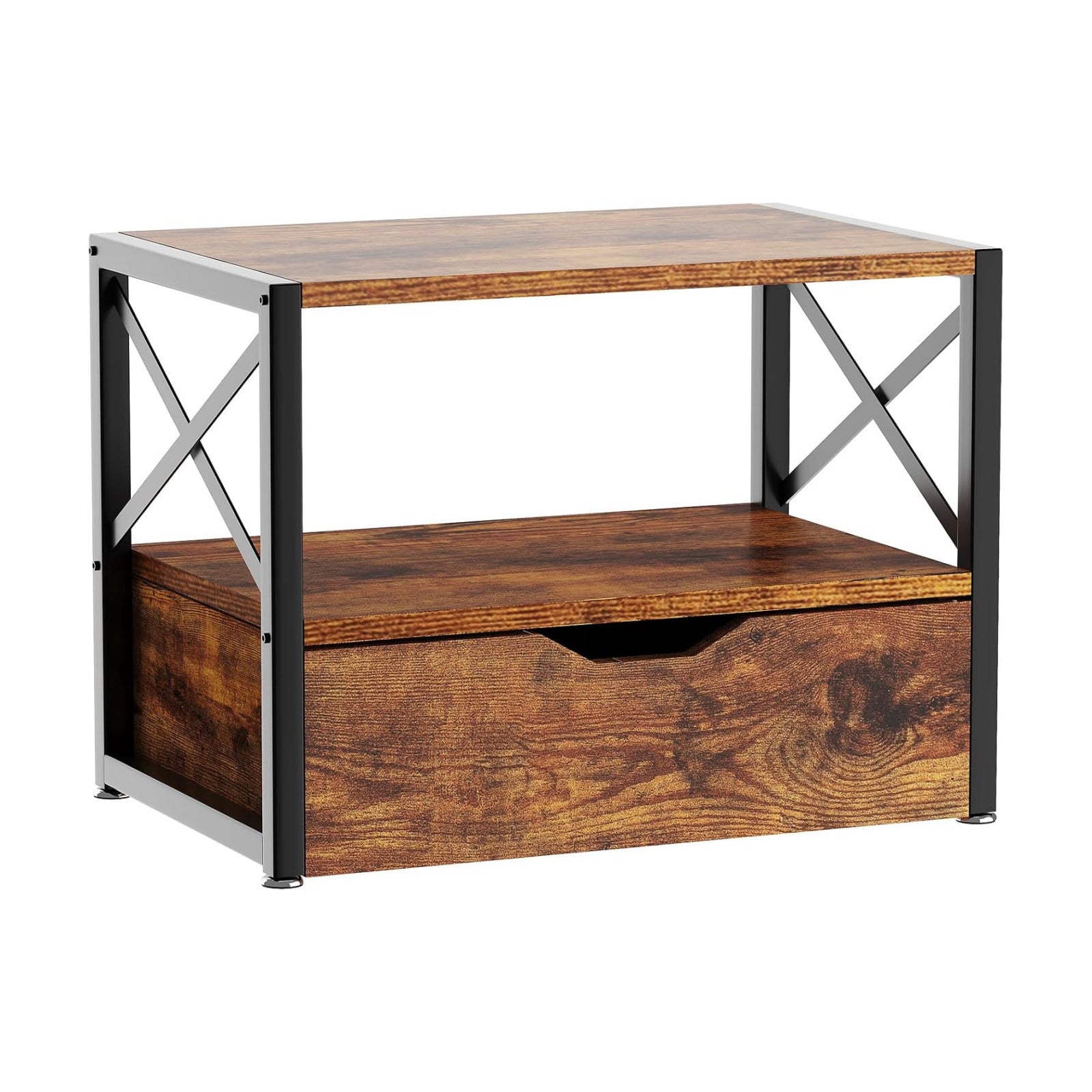 IBUYKE 2 Tier Desktop Printer Stand with Drawer Storage TLJ006H | Multi-Purpose Desk Organizer,Wooden Printer Stand for