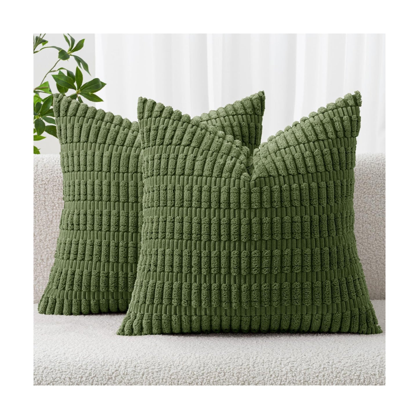 MIULEE Corduroy Decorative Throw Pillow Covers 20x20 Moss Green Pack of 2