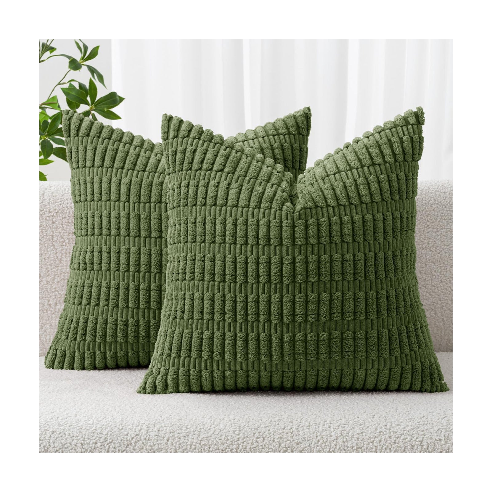 MIULEE Corduroy Decorative Throw Pillow Covers 18x18 Moss Green Pack of 2