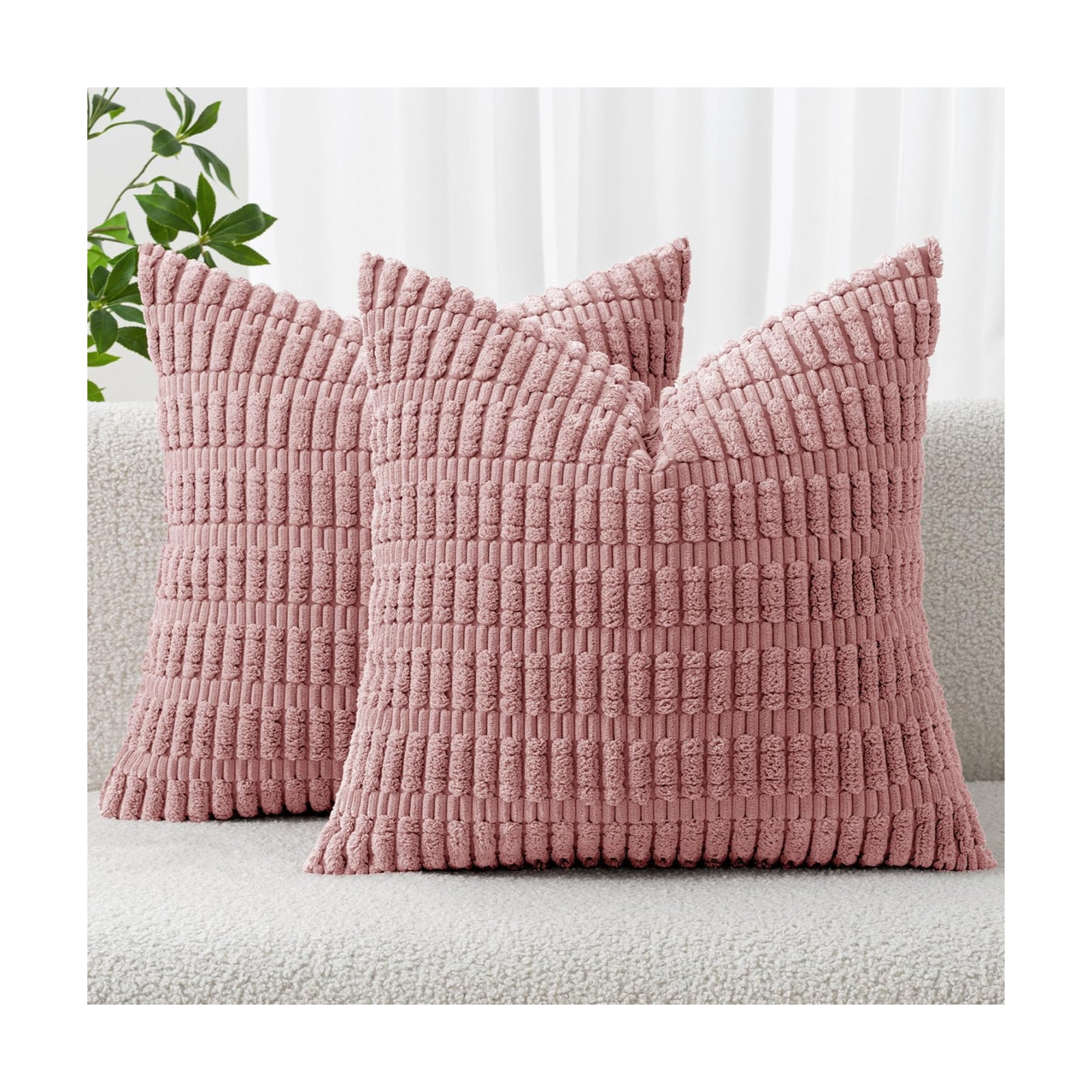 MIULEE Corduroy Decorative Throw Pillow Covers 20x20 Blush Pink Pack of 2