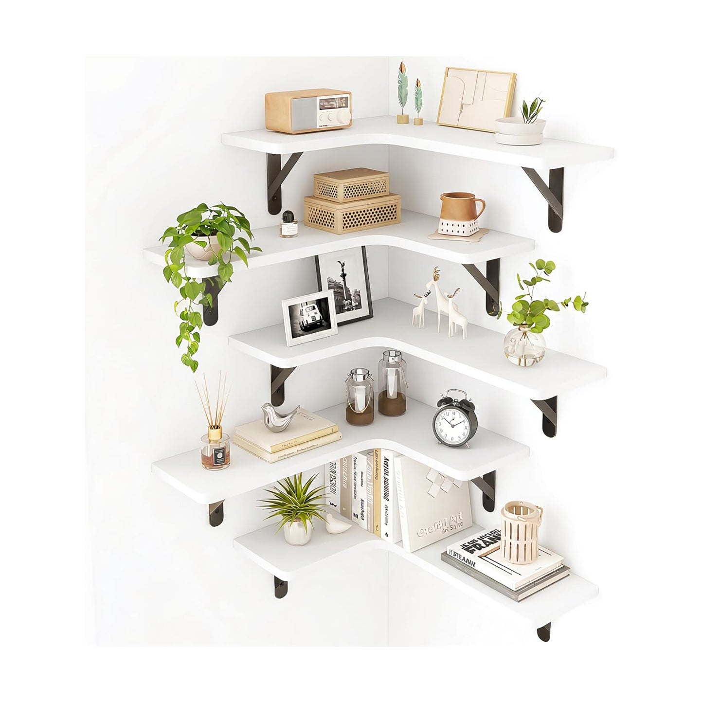 Fixwal Conner Shelves Wall Mounted for Decor, White Set of 5