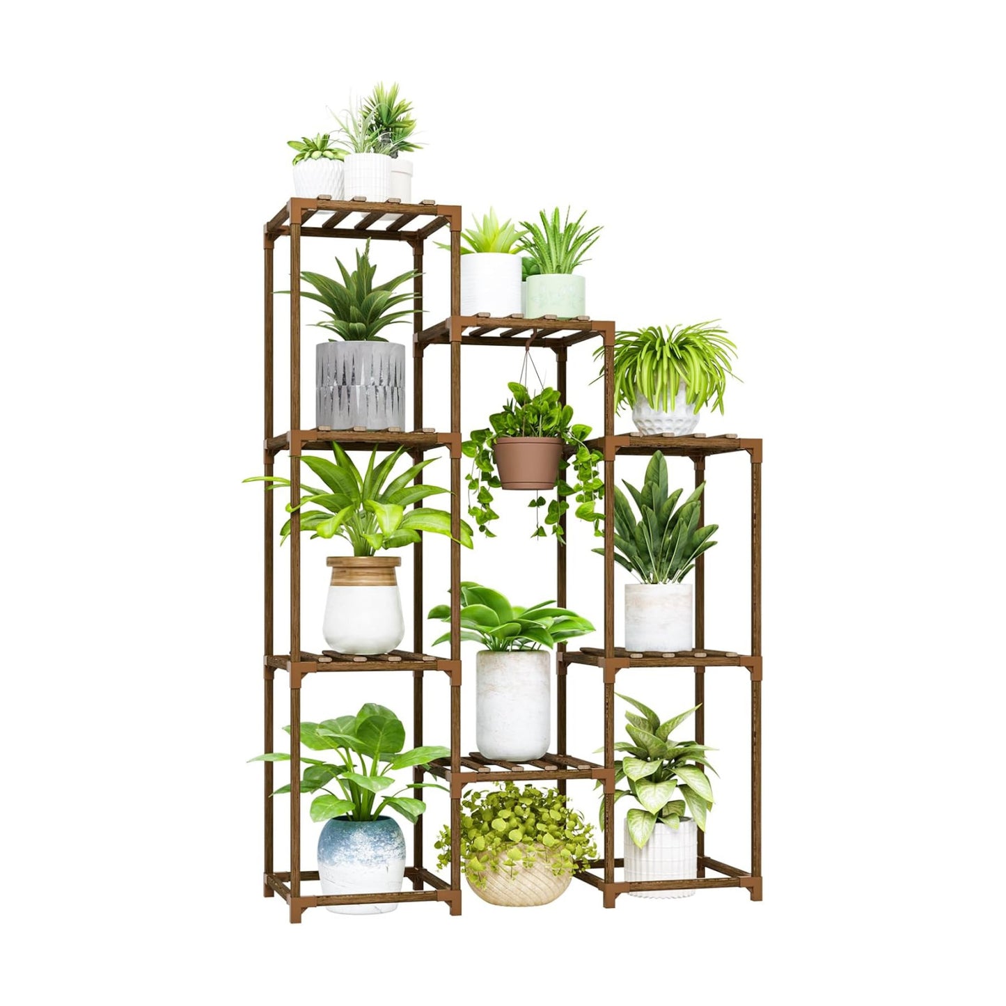 Bamworld Plant Stand Indoor Hanging Plants Shelf 7 Pots Tall Ladder Plant Holder Large Wood Flower Stand for Living