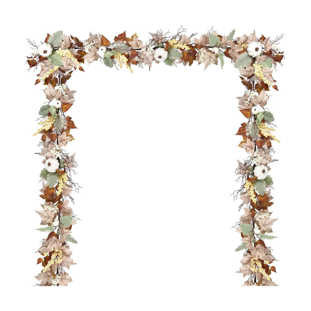 DearHouse Fall Garland Maple Leaf, 5.9Ft Hanging Vine Garland White with Pumpkins and Berries Thanksgiving Decor for Home Wedding Fireplace Party Christmas (White&Brown)