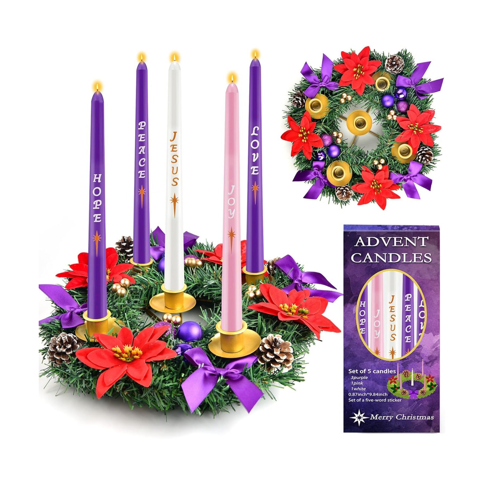 12in Christmas Advent Wreath 5 Candle Holder With Metal Cups For Taper Candles Advent Wreath And Candles Set Safety